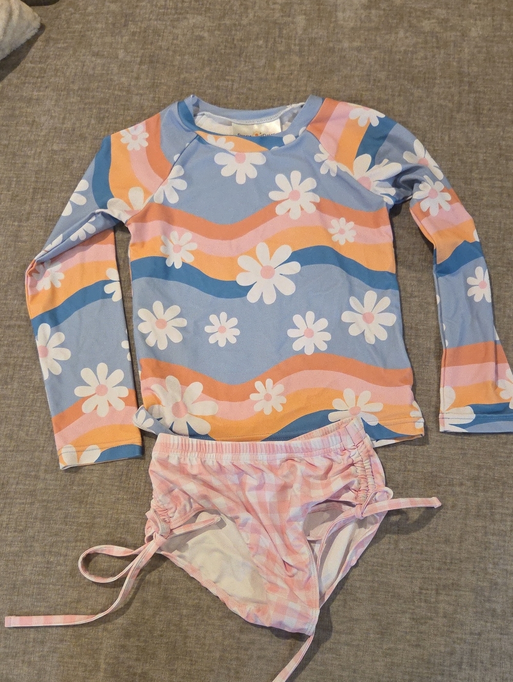 Daisy Kids Long-Sleeve Rashguard Set - Blue, Pink & Orange